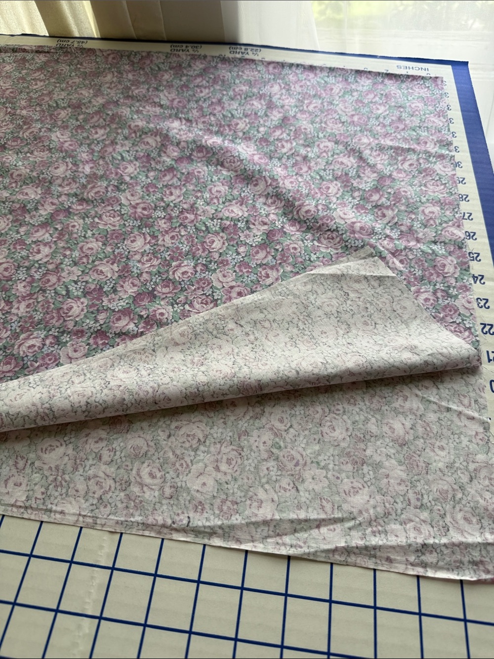 Vintage Peter Pan Fabrics Rose Floral Cotton 1 1/3+ Yds x 42 Mauve Lavender - Picture 7 of 12